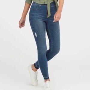 SPANX Distressed Ankle Skinny Jeans in Medium Wash